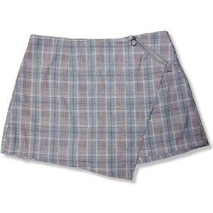 𝅺nwt Asymmetrical Plaid Mini Skort Side Loop Zipper Size Large